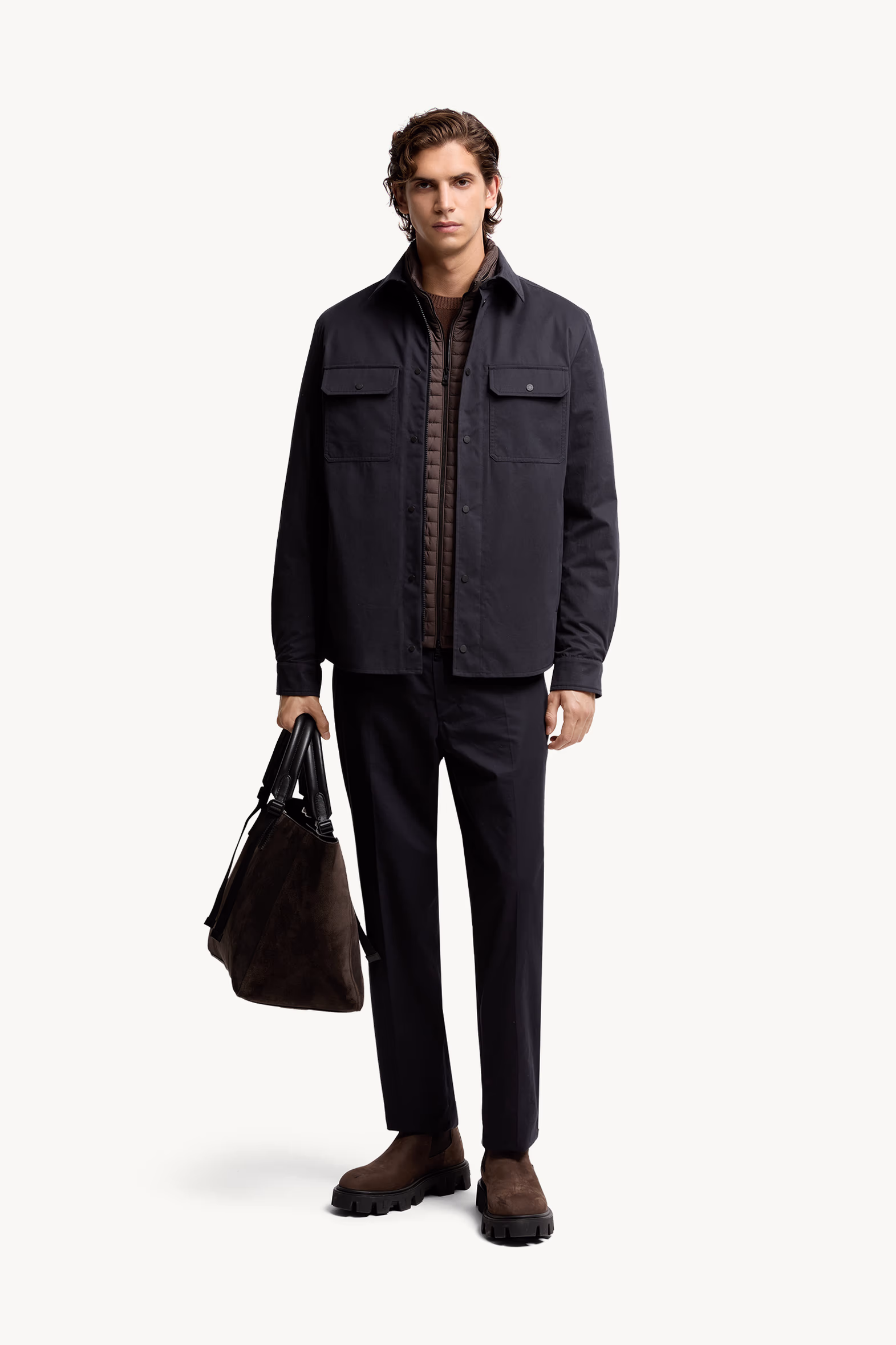 Cotton Gabardine Long Sleeve Shirt Men Navy Blue Moncler 0